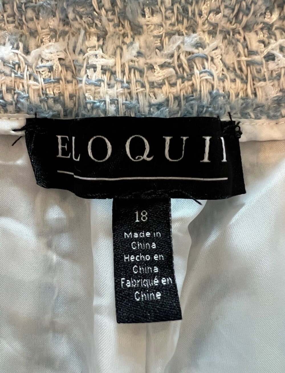Eloquii Preppy Polished High Rise Blue & White Pleated Lined Tweed Shorts-18 - Picture 4 of 10